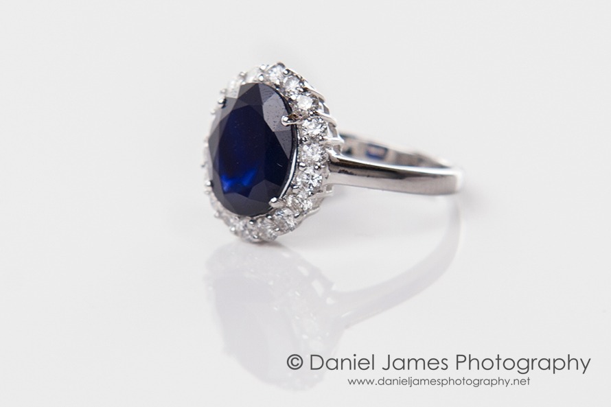 blue sapphire diamond ring product photography
